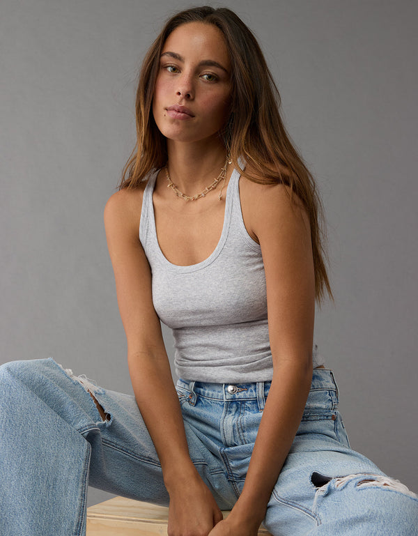 AE Top Boyfriend sin Mangas con Cuello Caído - Gris