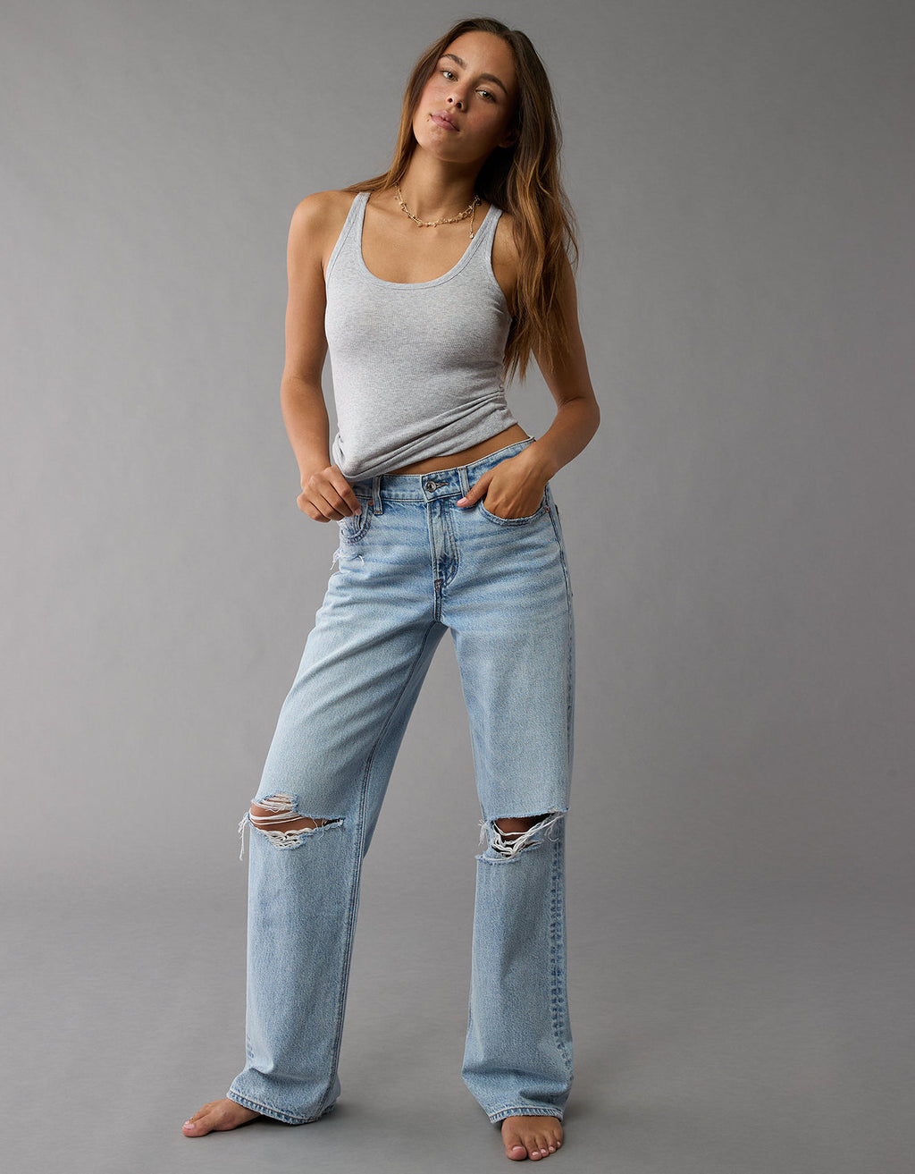 AE Top Boyfriend sin Mangas con Cuello Caído - Gris 1531_6041_006_of