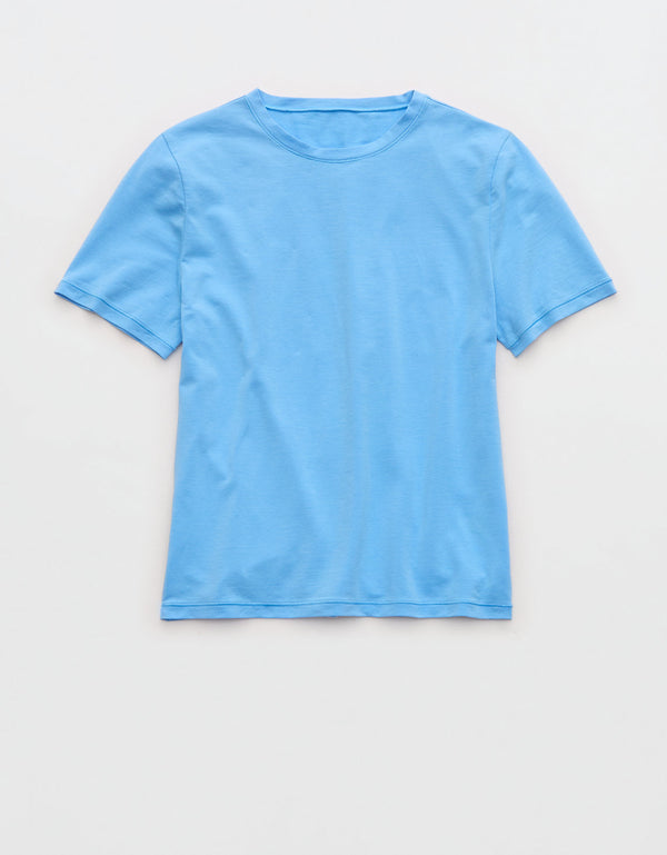 Camiseta de manga corta SMOOTHEZ con cuello redondo en algodón By Aerie - Azul