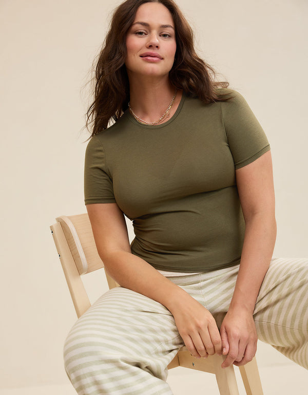 Camiseta de manga corta SMOOTHEZ con cuello redondo en algodón By Aerie - Verde