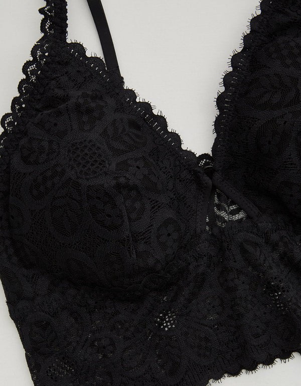 Bralette Coquette con relleno de encaje Mujer Aerie - Negro