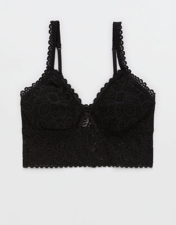 Bralette Coquette con relleno de encaje Mujer Aerie - Negro