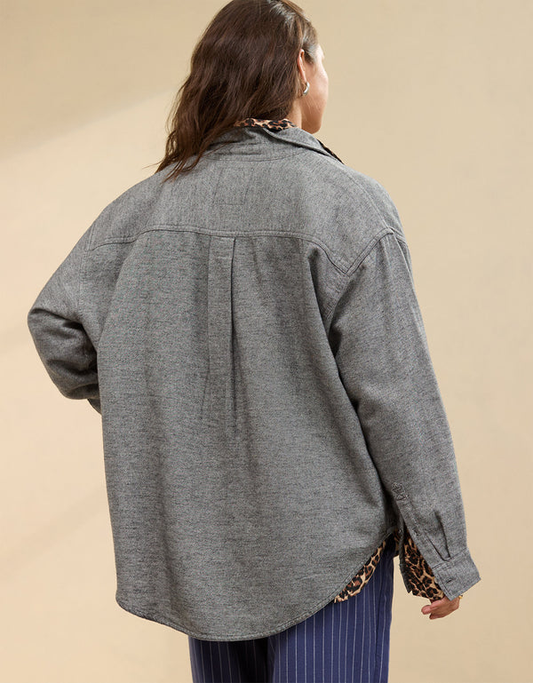 Camisa Oversized Manga Larga Mujer Aerie - Gris