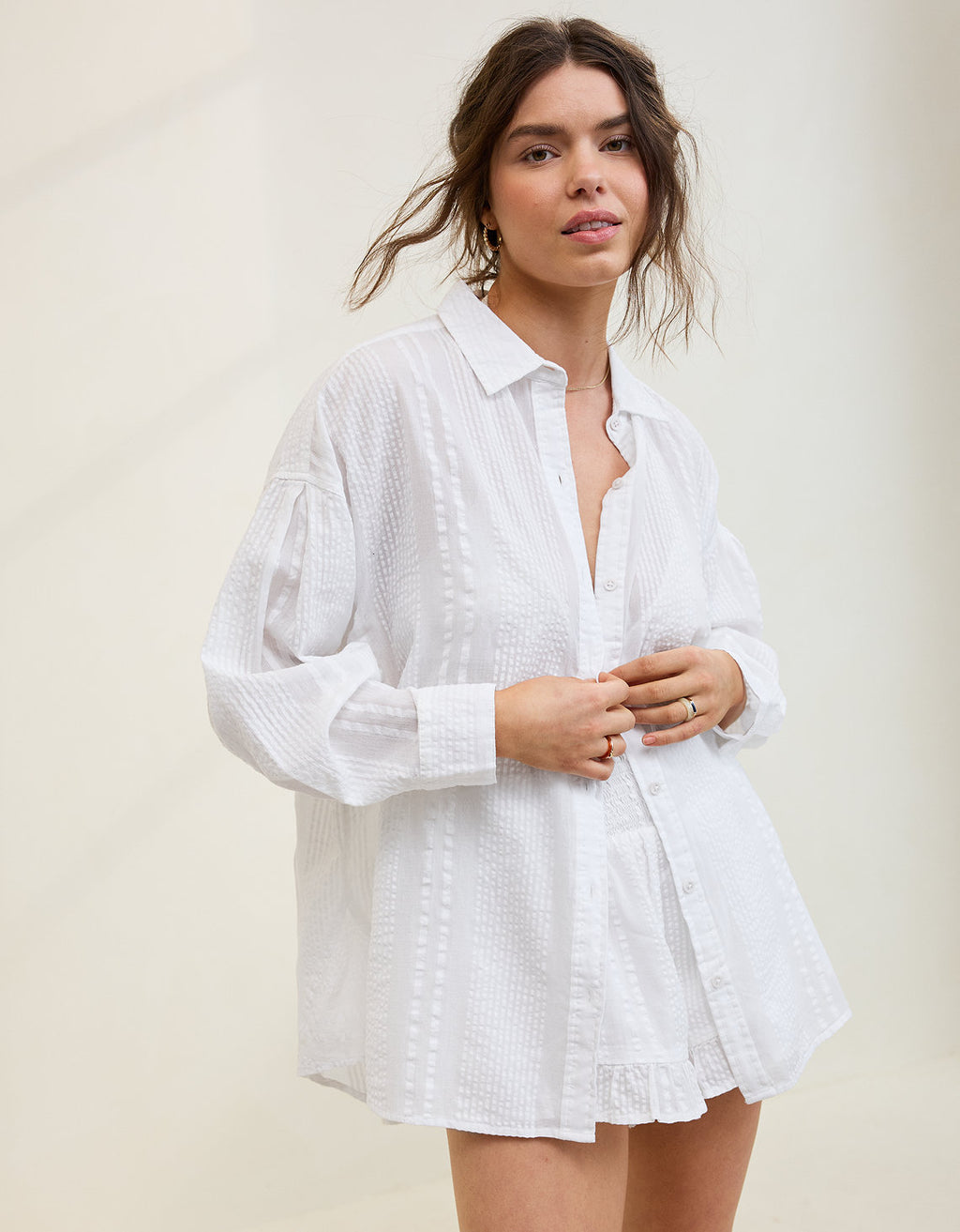 3769 PLEATED SLV BUTTON UP SUM - Blanco 1783_3769_100_of