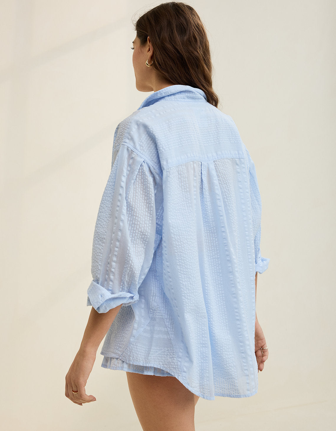 3769 PLEATED SLV BUTTON UP SUM - Azul 1783_3769_461_ob