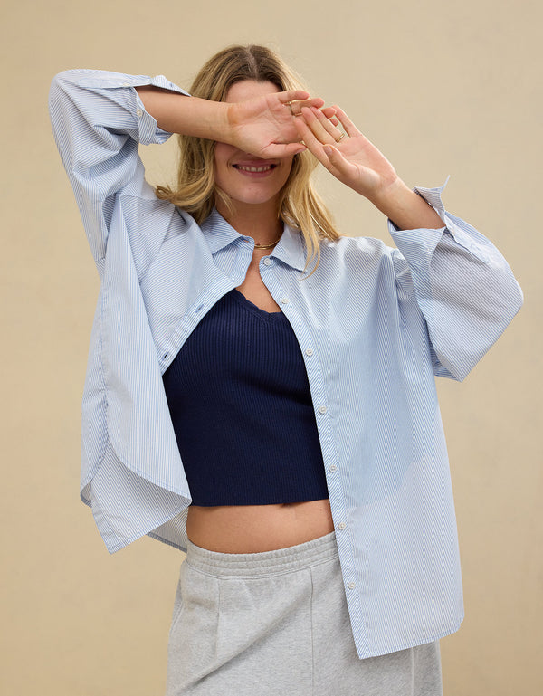 Camisa Good Day Manga Larga By Aerie - Azul
