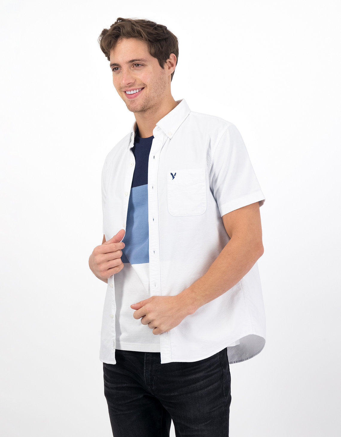 Camisa Oxford de Manga Corta con Botones - Blanco 2154_2105_100_of