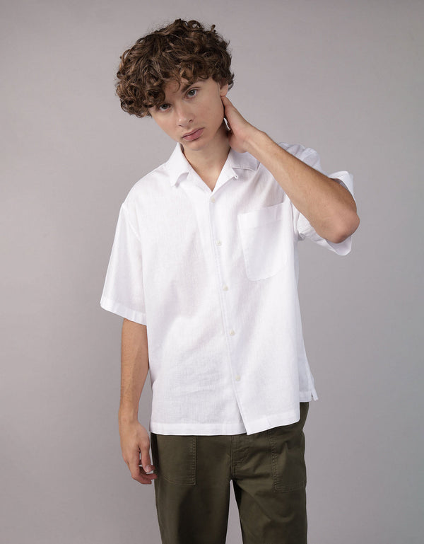 Camisa manga corta con rayas de hombre AE - Blanco