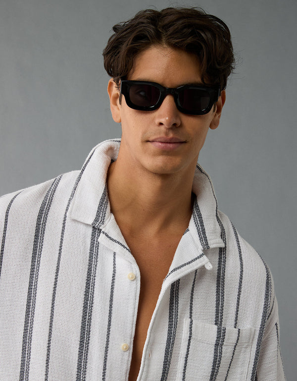 AE Camisa Rayada con Botones - Blanco