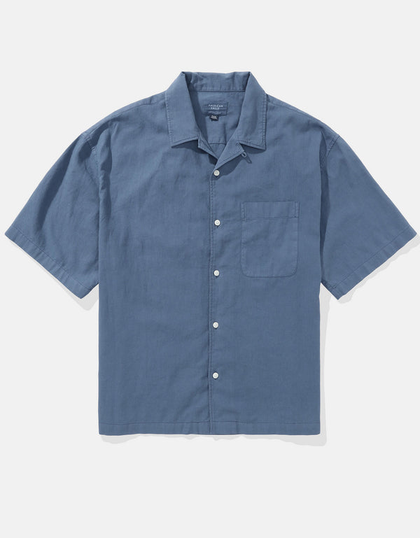 Camisa en Lino Manga Corta para Hombre - Azul