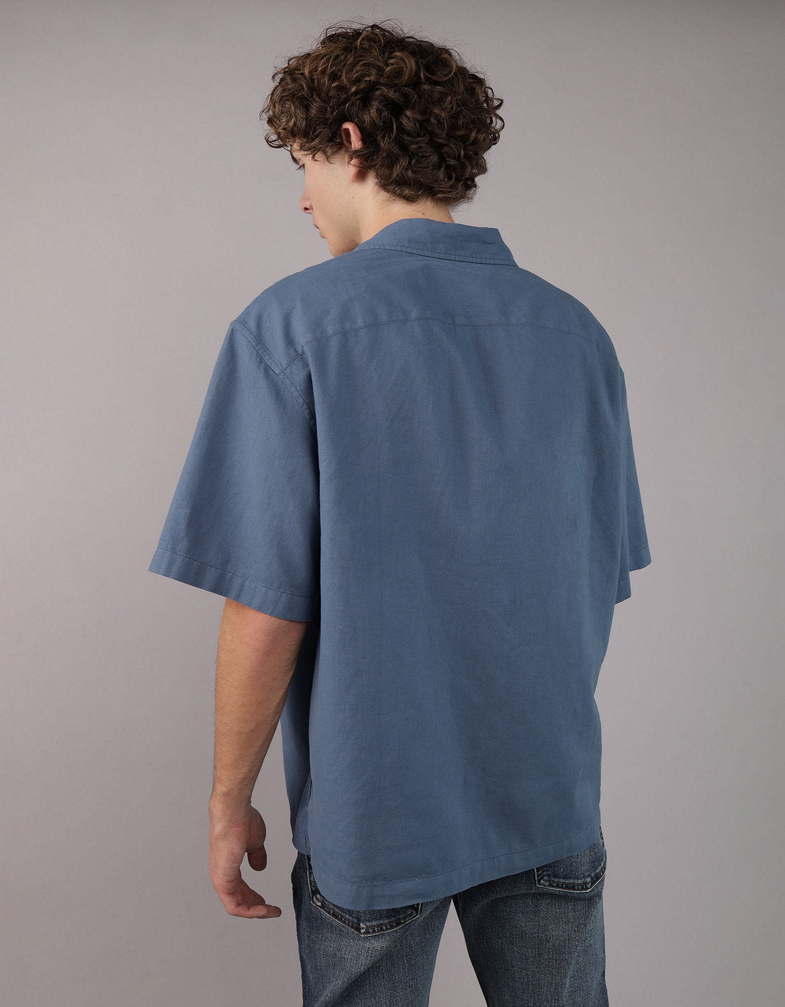 Camisa en Lino Manga Corta para Hombre - Azul 2154_2832_410_ob