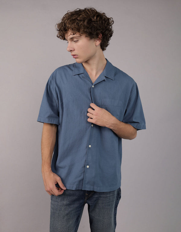 Camisa en Lino Manga Corta para Hombre - Azul