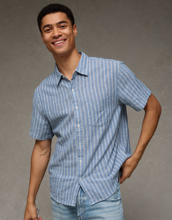 Camisa de manga corta con botones estándar Ae - Azul