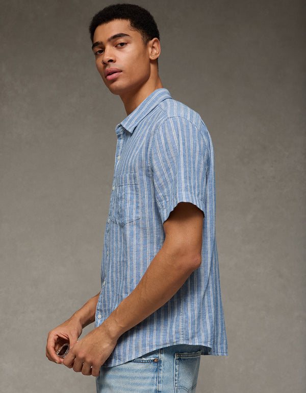 Camisa de manga corta con botones estándar Ae - Azul
