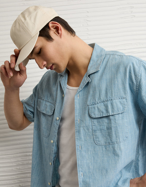 Camisa Camp Collar de manga corta y relaxed fit Ae - Azul