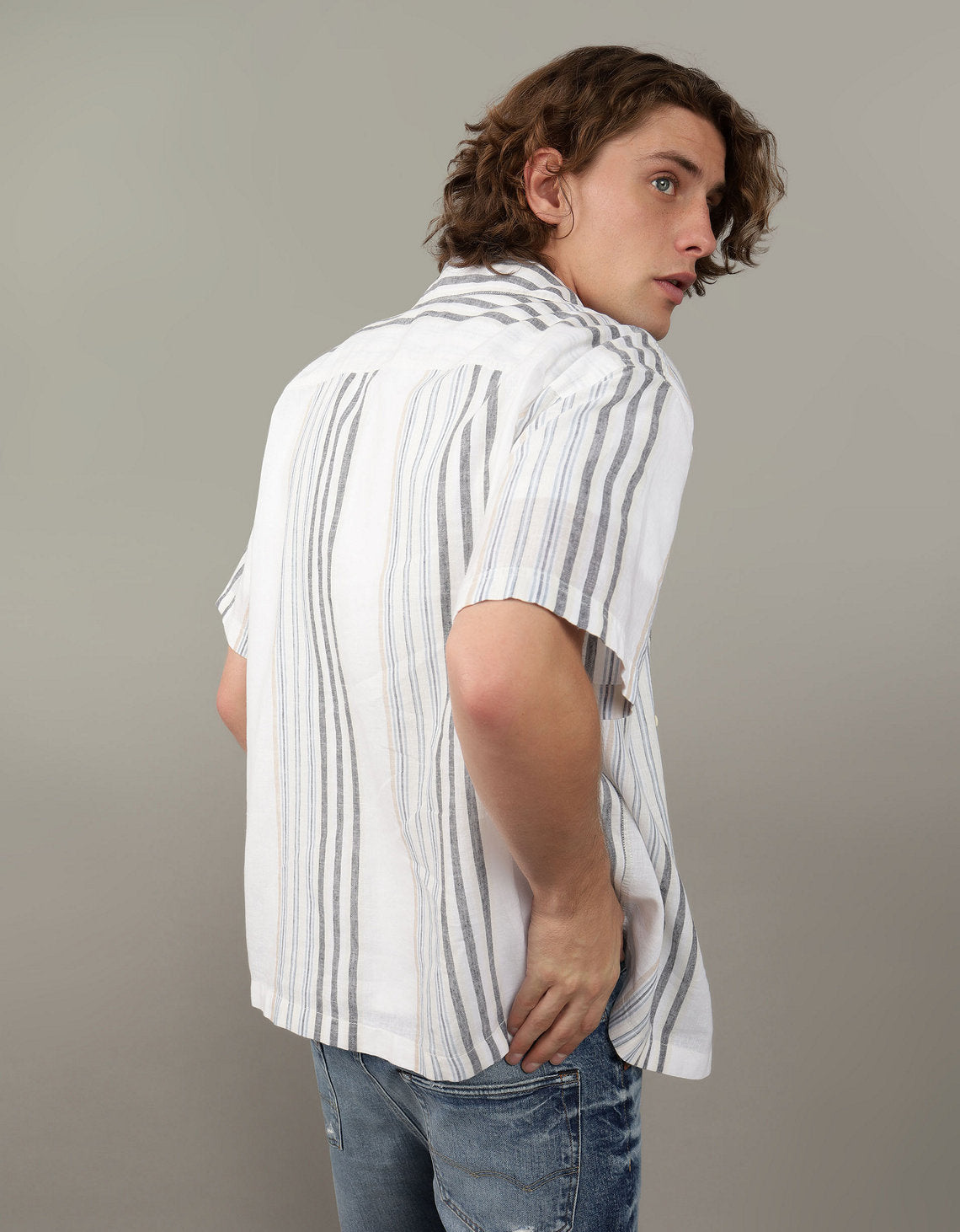Camisa manga corta Ae con rayas - Blanco Aireado 2154_6267_101_ob