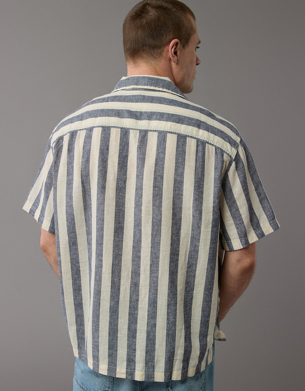 Camisa Manga Corta de Rayas Hombre AE - Gris 2154_6320_010_d2