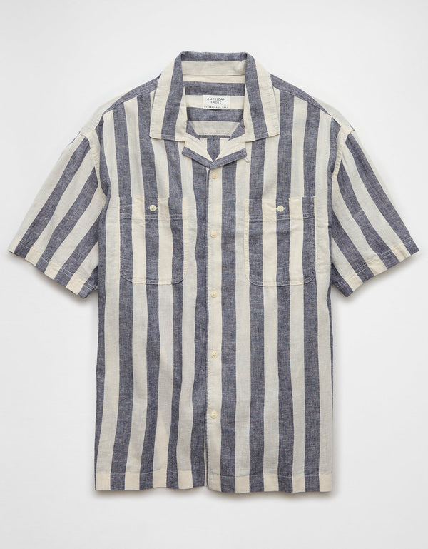 Camisa Manga Corta de Rayas Hombre AE - Gris