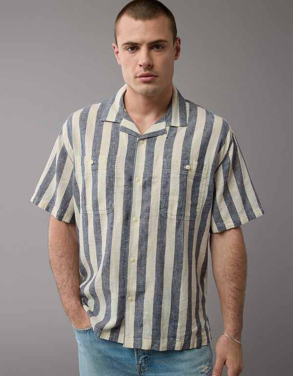 Camisa Manga Corta de Rayas Hombre AE - Gris