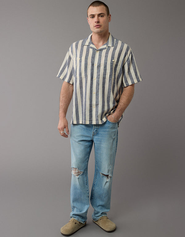 Camisa Manga Corta de Rayas Hombre AE - Gris