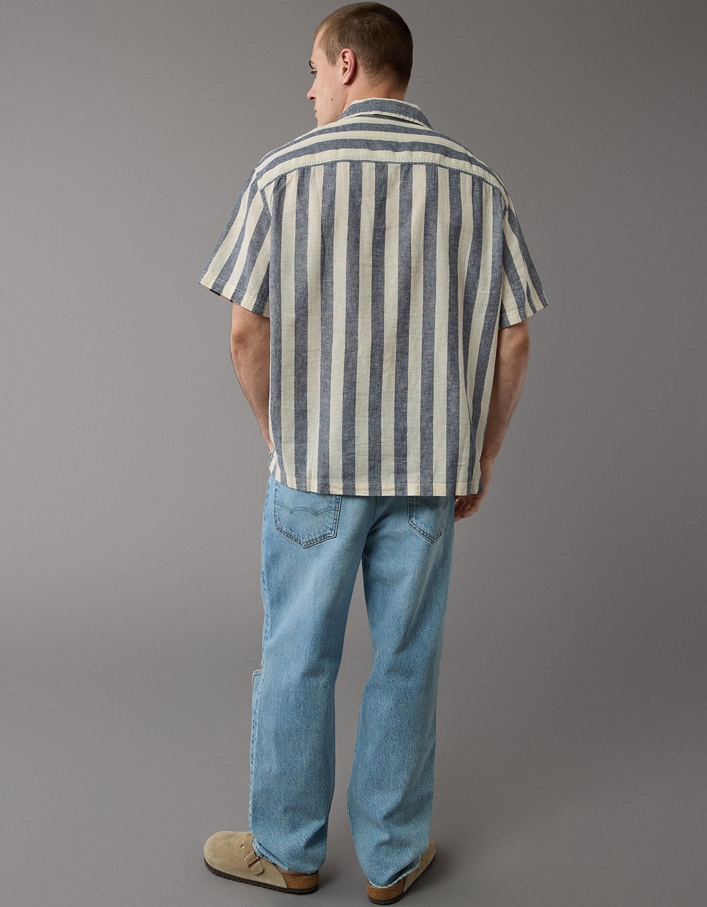 Camisa Manga Corta de Rayas Hombre AE - Gris 2154_6320_010_os