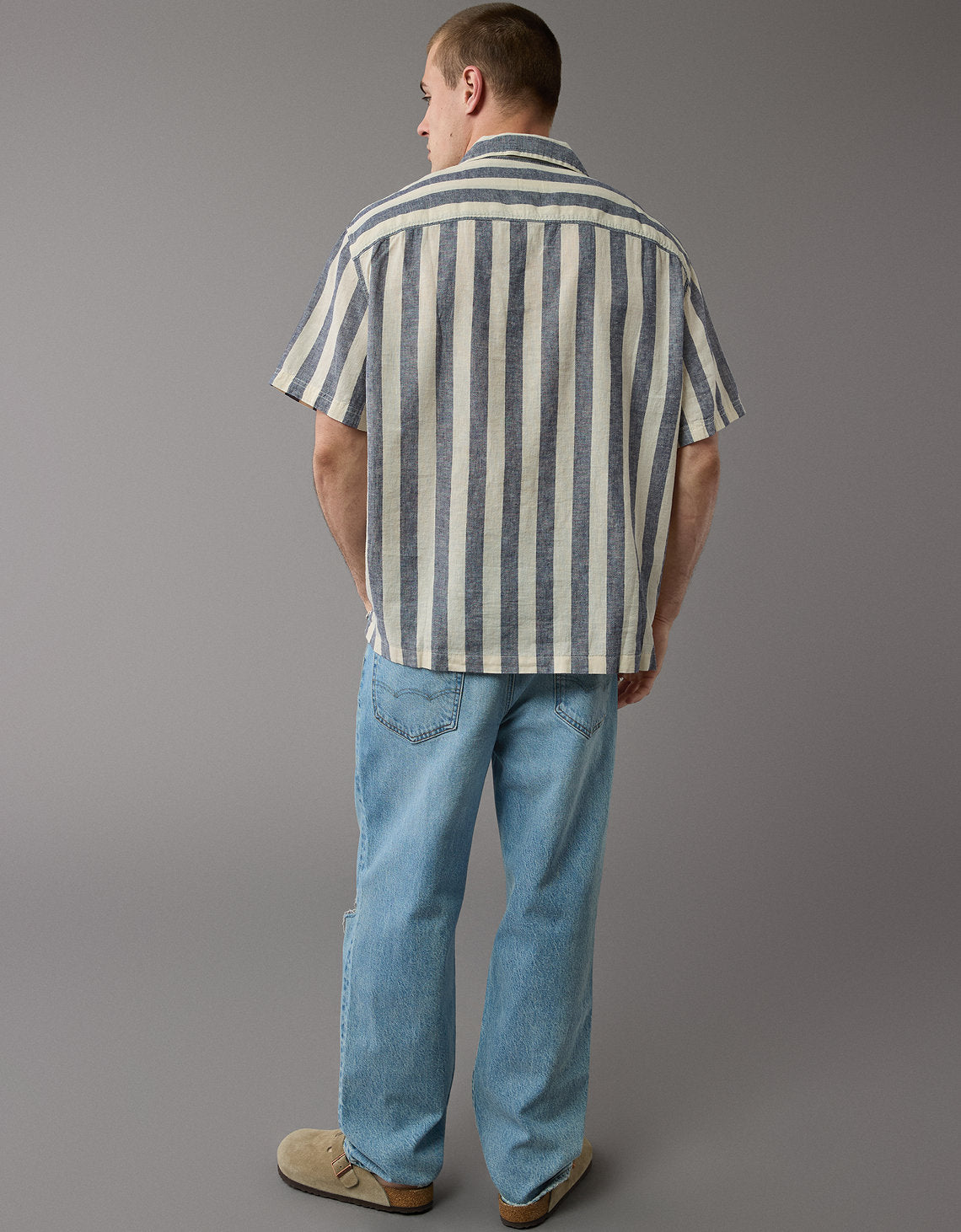 Camisa Manga Corta de Rayas Hombre AE - Gris 2154_6320_010_os