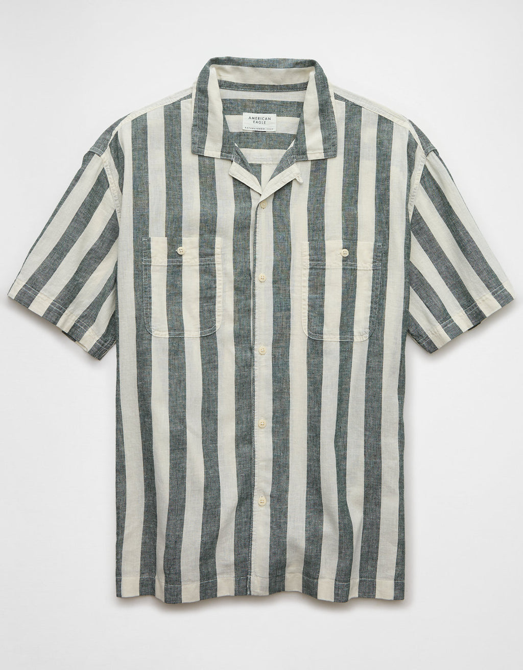 Camisa Manga Corta de Rayas Hombre AE - Verde Hoja 2154_6324_308_f