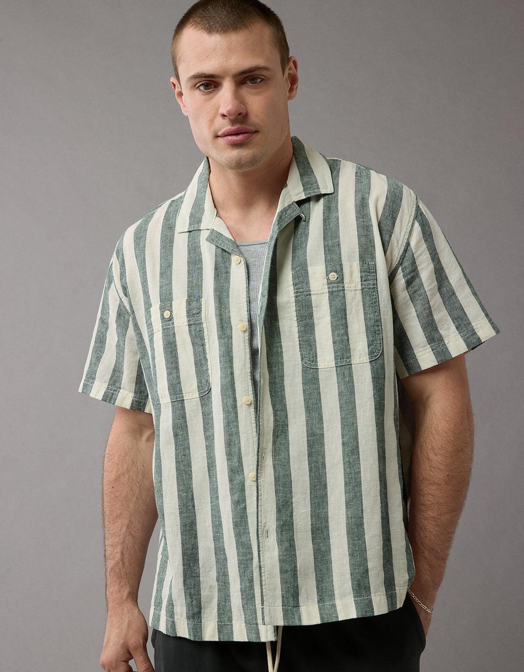 Camisa Manga Corta de Rayas Hombre AE - Verde 2154_6324_308_ob