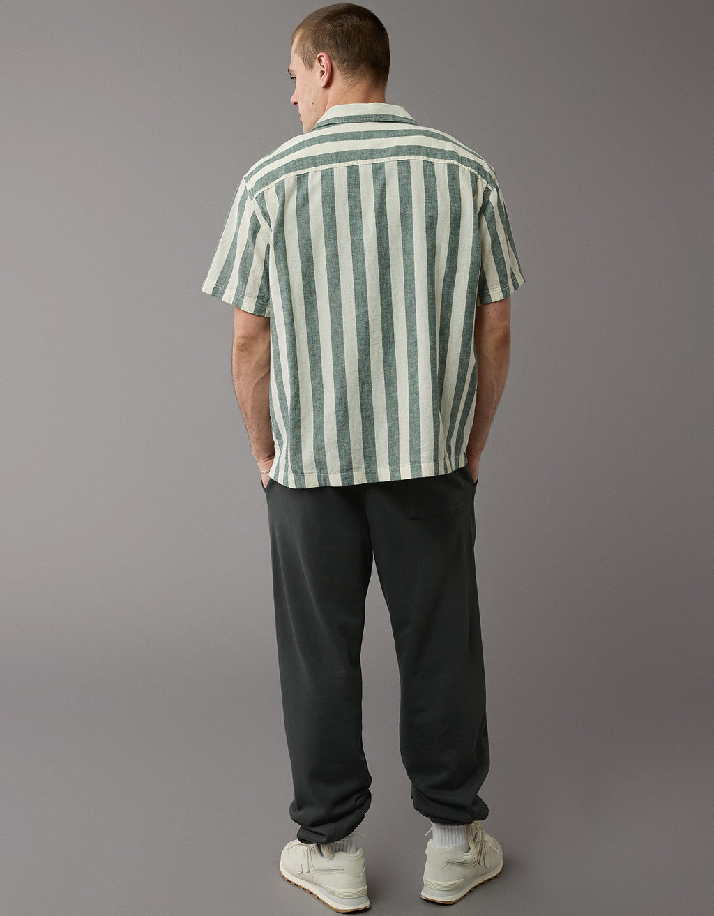 Camisa Manga Corta de Rayas Hombre AE - Verde Hoja 2154_6324_308_os