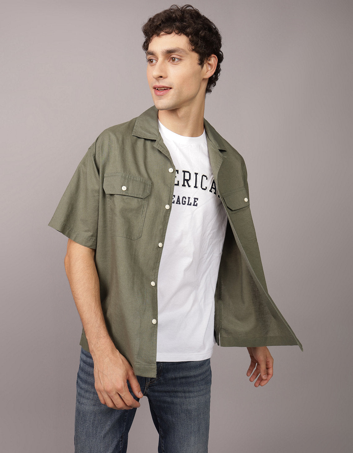 Camisa AE de lino manga corta de hombre - Generico 2154_6325_309_of