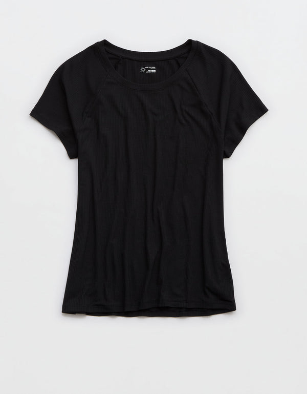 OFFLINE By Aerie Thumbs Up T-Shirt en Punto Elástico - Negro