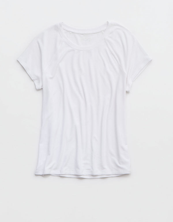 OFFLINE By Aerie Thumbs Up T-Shirt en Punto Elástico - Blanco