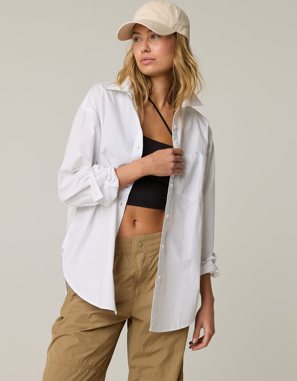 Camisa Manga Larga con botones Mujer Aerie - Blanco