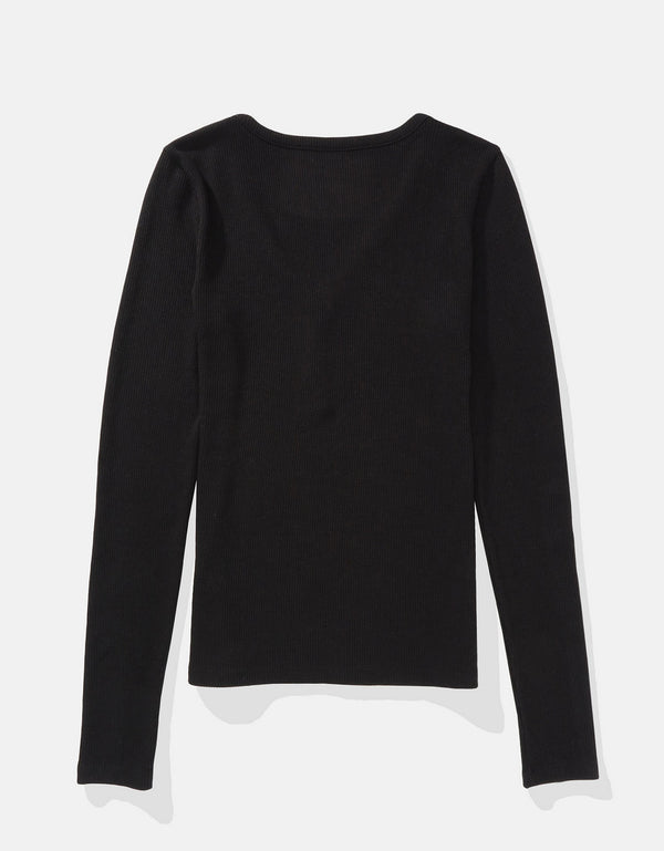 Camiseta AE Henley con cuello en V manga larga - Negro