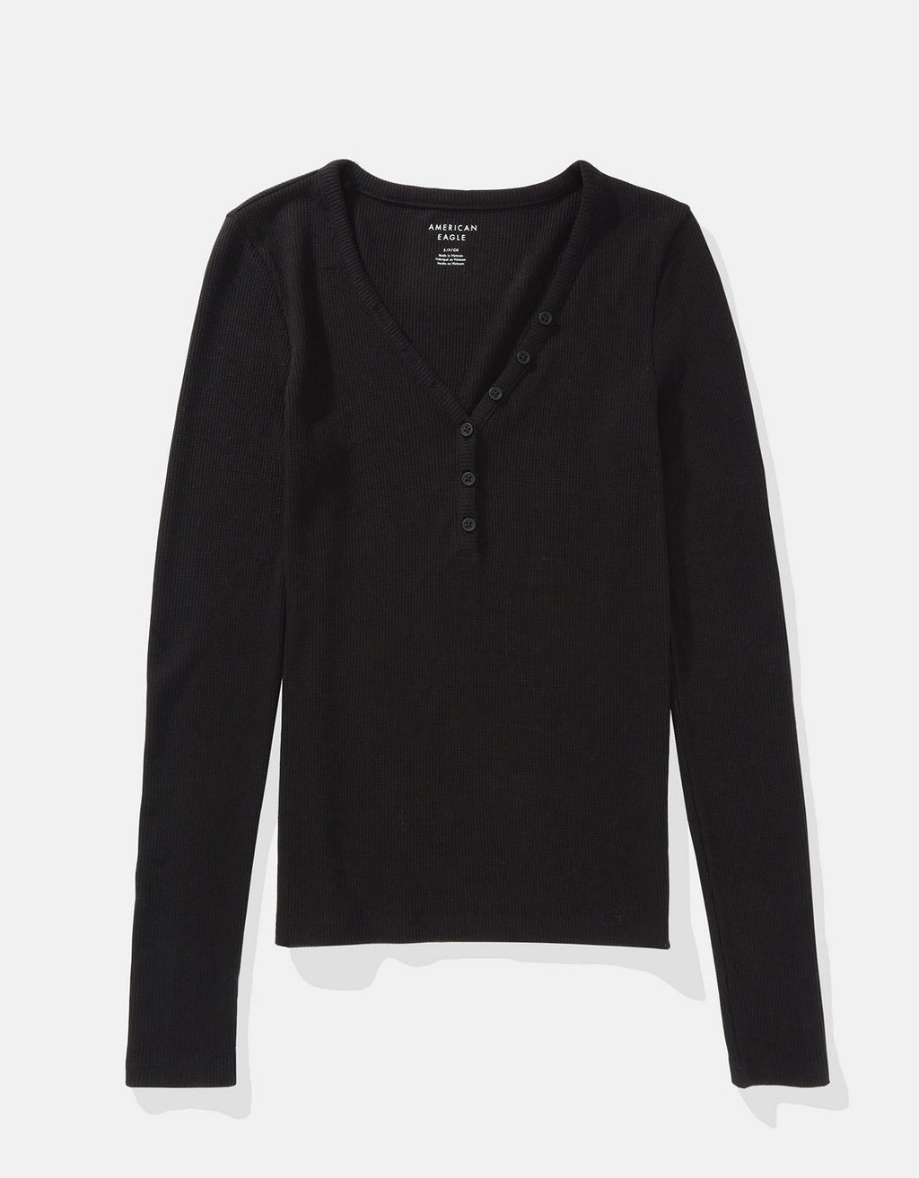 Camiseta AE Henley con cuello en V manga larga - Negro 2302_9430_001_f