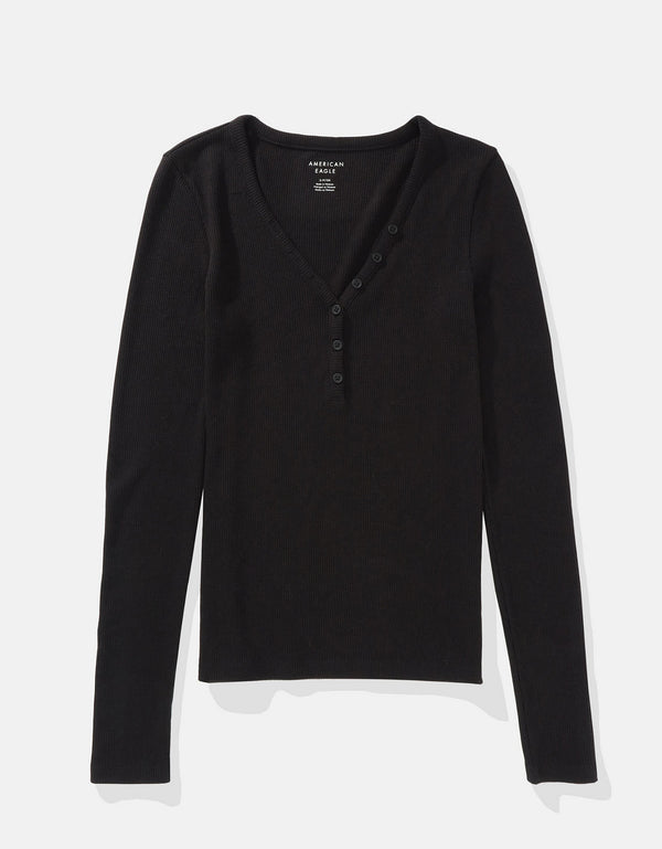 Camiseta AE Henley con cuello en V manga larga - Negro