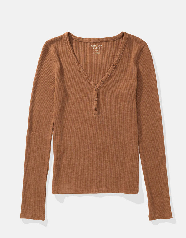 Camiseta AE Henley con cuello en V manga larga - Caqui