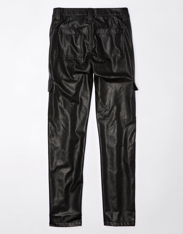 Pantalón AE de cuero vegano con elástico de tiro alto - Negro