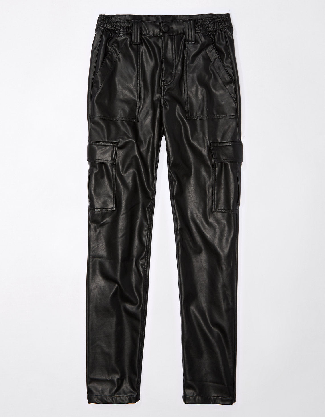 Pantalón AE de cuero vegano con elástico de tiro alto - Negro 2325_5052_016_f