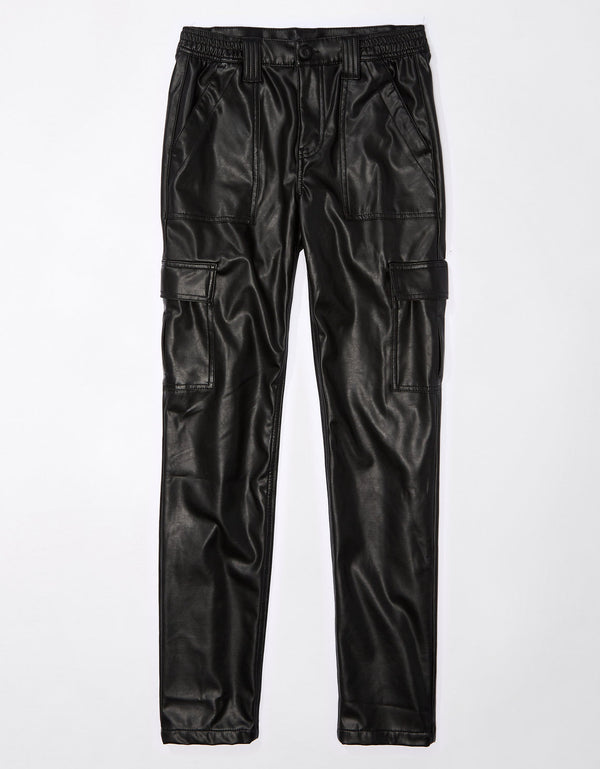 Pantalón AE de cuero vegano con elástico de tiro alto - Negro