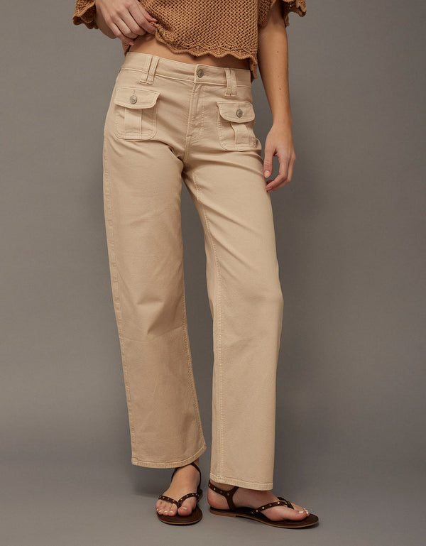Jean AE Stretch de pierna recta de tiro alto. - Beige
