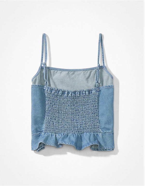 Camiseta AE de denim con escote cuadrado - Azul