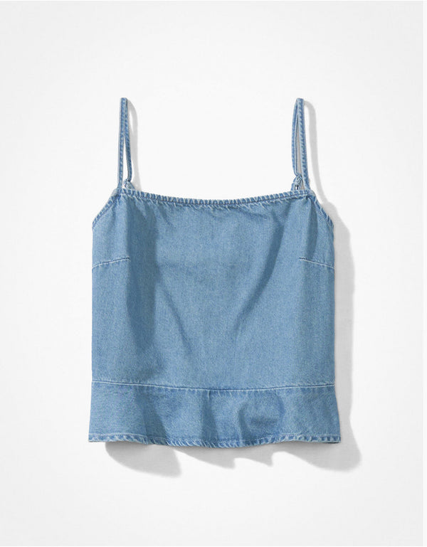 Camiseta AE de denim con escote cuadrado - Azul
