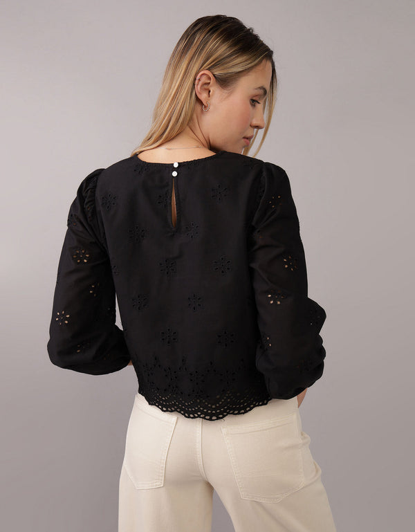 Camisa Manga Larga cuello redondo Mujer AE - Negro