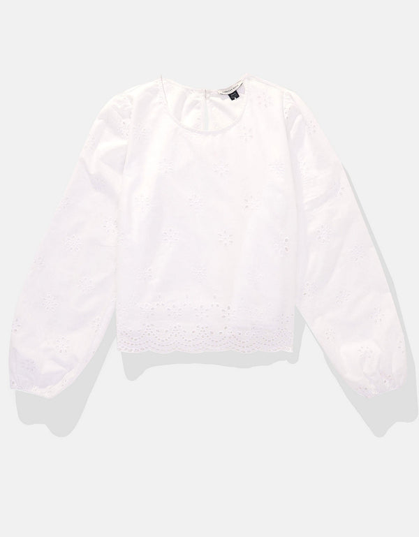 Camisa Manga Larga cuello redondo Mujer AE - Blanco