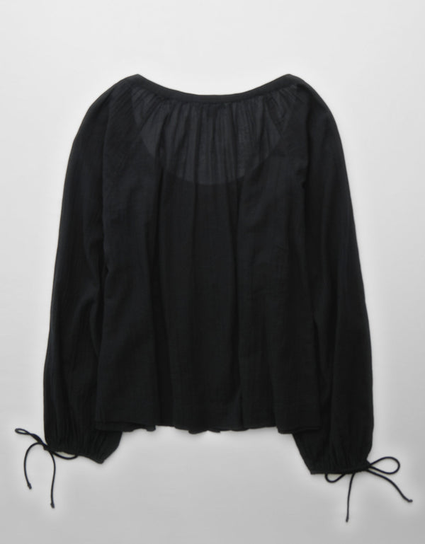 Blusa de Botones con Mangas de Lazo para Mujer - Negro