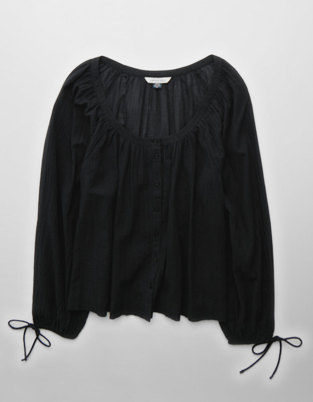 Blusa de Botones con Mangas de Lazo para Mujer - Negro 2351_6135_001_f