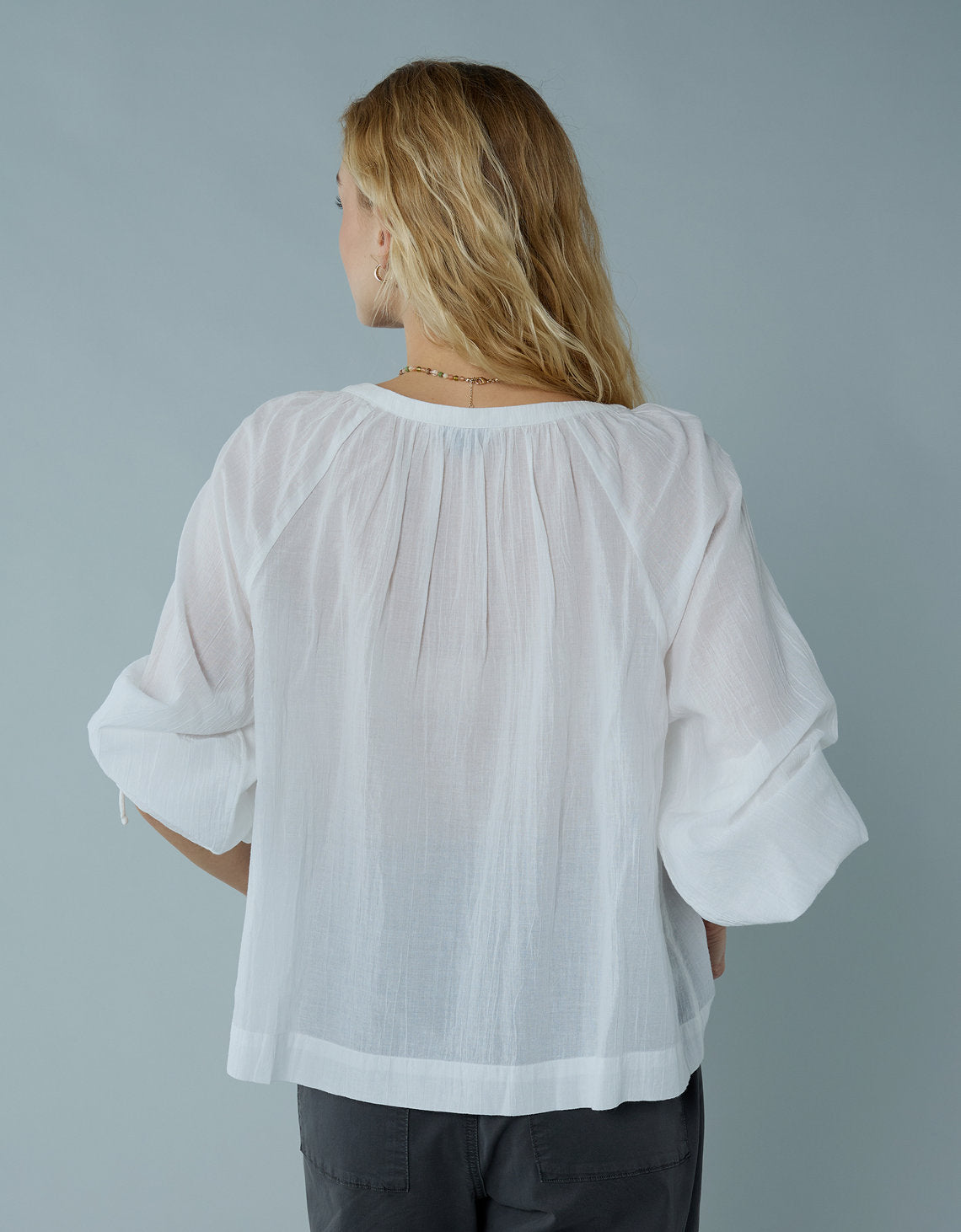 Blusa de Botones con Mangas de Lazo para Mujer - Blanco 2351_6135_100_ob