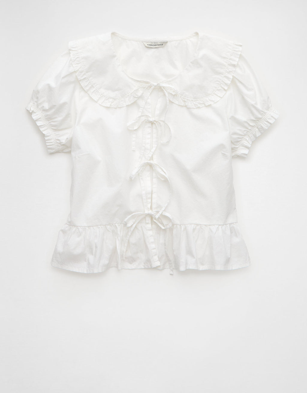 Blusa con cuello, mangas abullonadas y lazo delantero Ae - Blanco 2351_6324_100_f