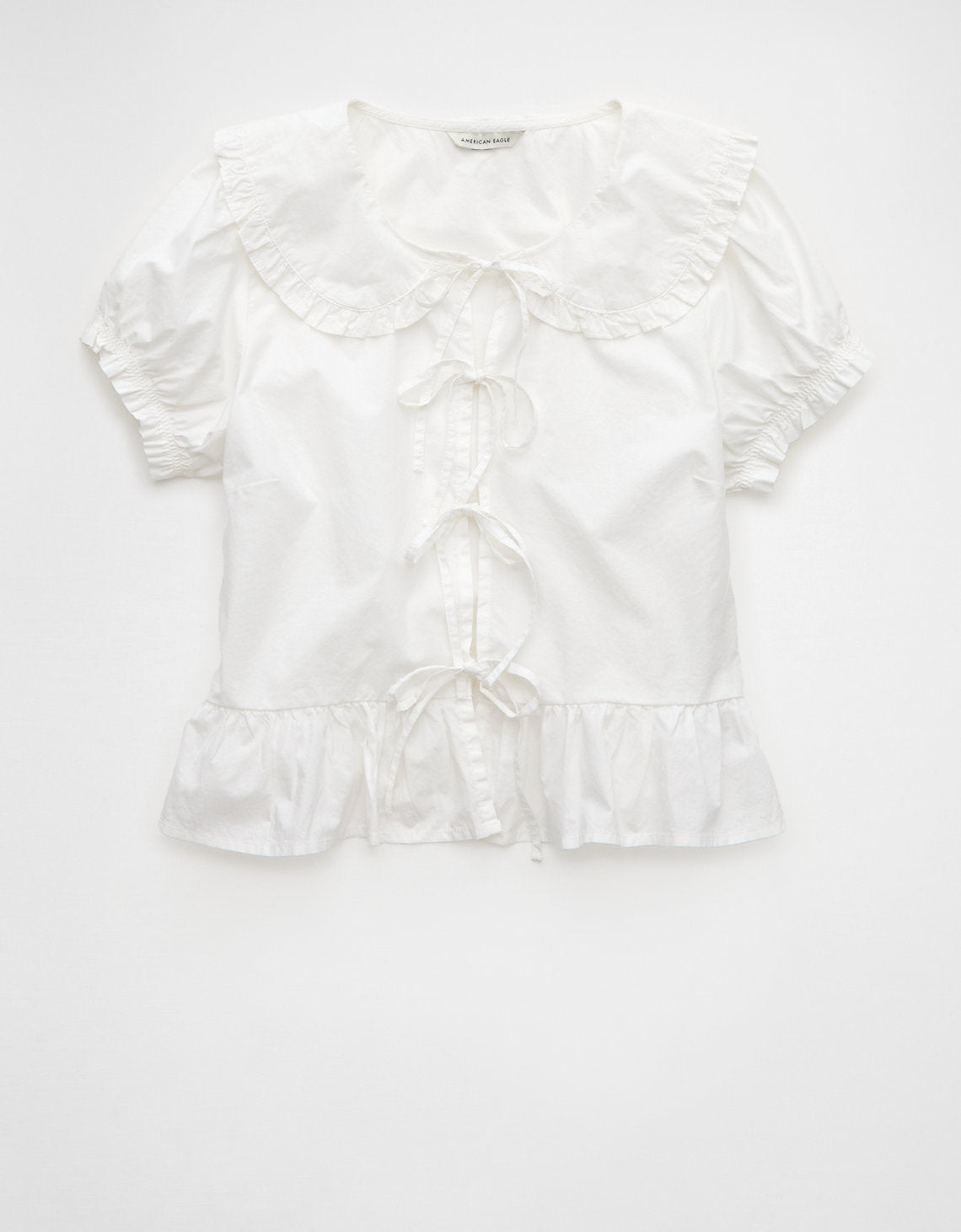 Blusa con cuello, mangas abullonadas y lazo delantero Ae - Blanco 2351_6324_100_f